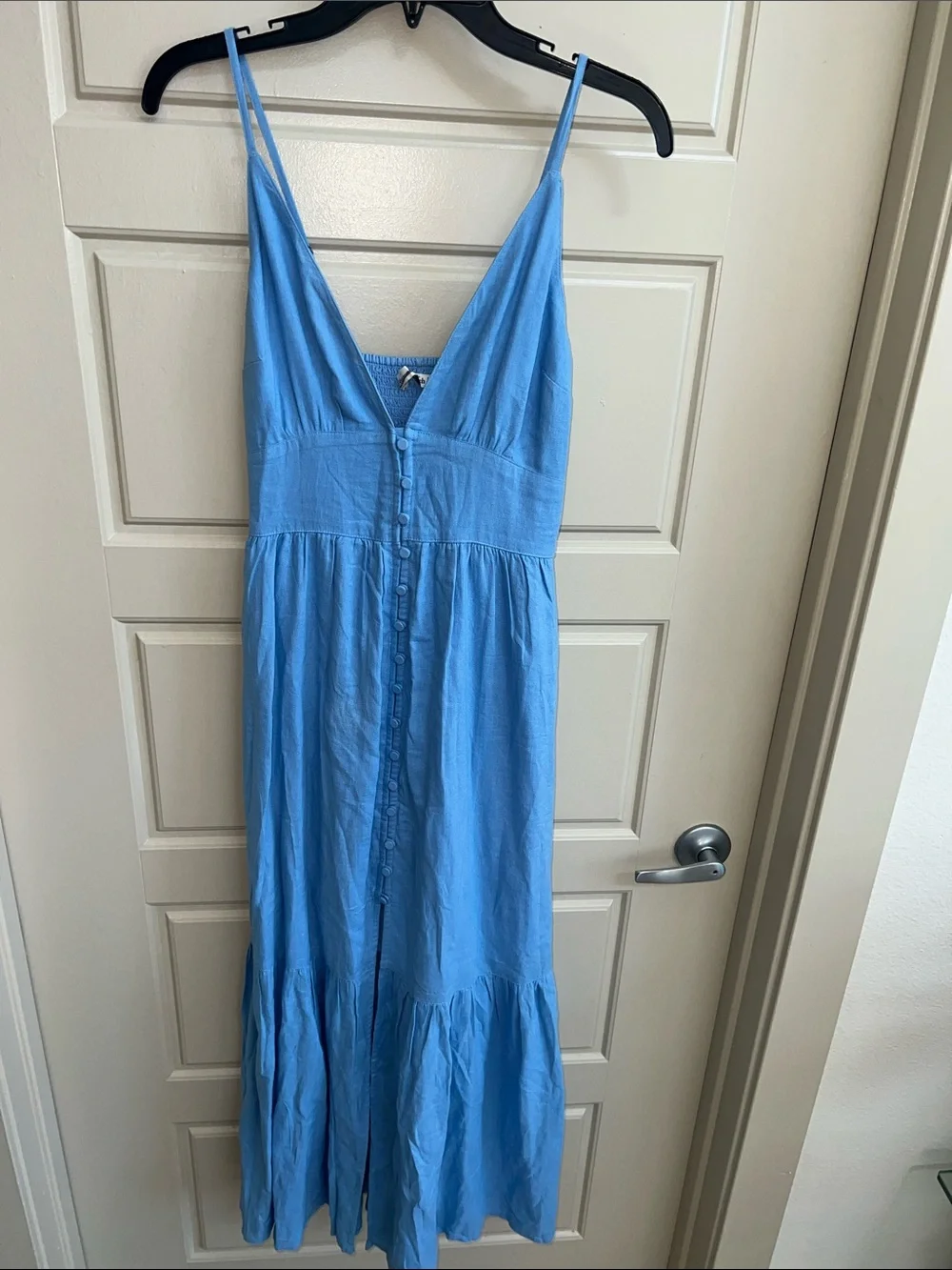 Abercrombie & Fitch maxi dress XS Button Front V-Neck Coastal Chic Light Blue